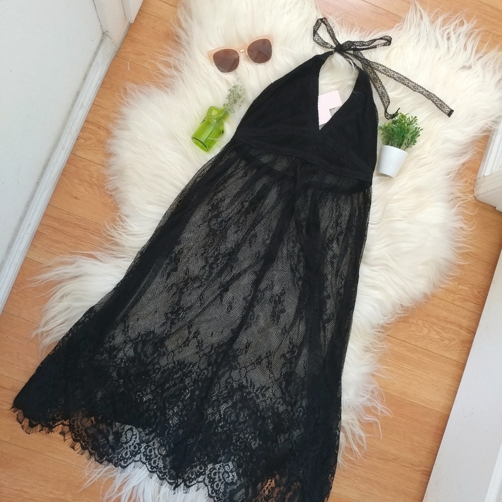 NWT NASTY GAL black lace halter dress